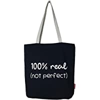  - Hello Bags - Bolso Tote de Algodón con Cremallera- Forro y Bolsillo Interior- 38 cm- Negro